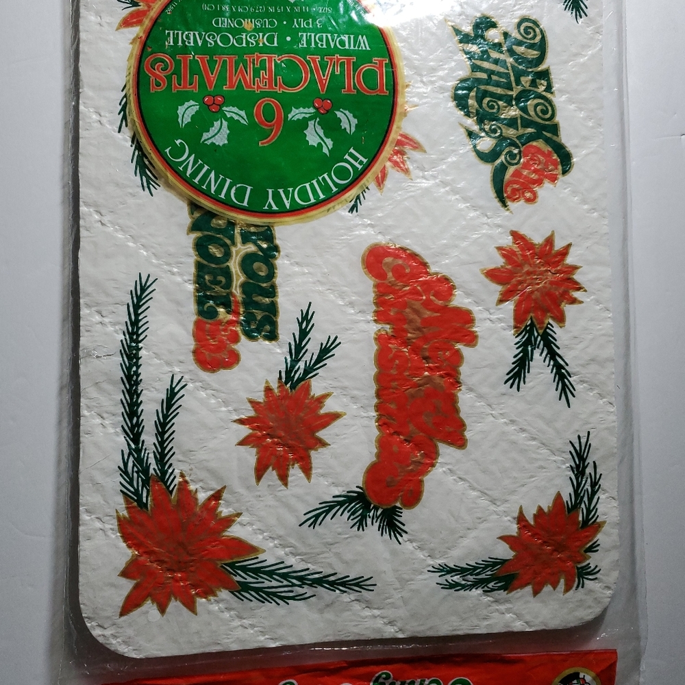 6 vintage plastic placemats NEW CHRISTMAS